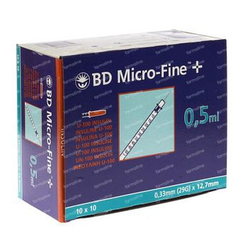 BD Microfine+ Seringue Insuline 0.5ml 29g 12.7mm 100 pièces