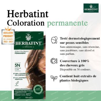 Herbatint 5N Châtain Clair – Coloration Permanente Végane 100 % Bio – aux 8 Extraits de Plantes 150 ml
