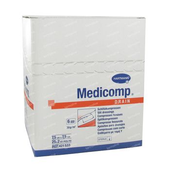 Hartmann Medicomp Drain Stérile Compresse 6 Plis 7.5 x 7.5cm 421533 50 st