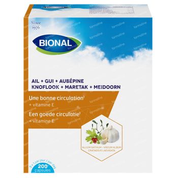 Bional Ail + Gui + Aubépine – Circulation Sanguine et Immunité – Complément Alimentaire à la Vitamine E 200 capsules