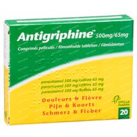 Antigriphine Paracetamol & Cafeïne - bij Koorts en Pijn 20 tabletten