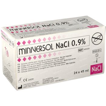 NaCl 0.9% Miniversol Aguettant 24x45 ml solution de rinçage