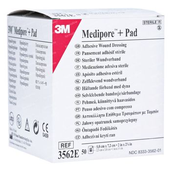 3M Medipore + Pansement Stérile avec Compresse Absorbante 5cmx7,2cm 50 st