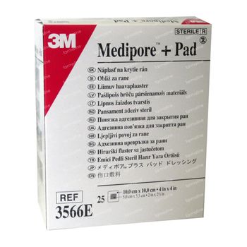 3M Medipore + Pad Steriel Verband Met Absorberend Kompres 10cmx10cm 25 st