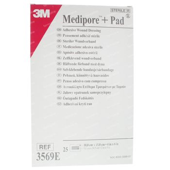 3M Medipore + Pad Steriel Verband Met Absorberend Kompres 10cm X 15cm 3569E 25 st