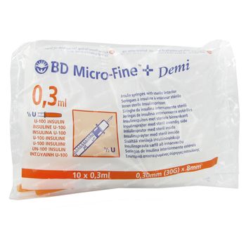 BD Microfine+ Seringue Insuline Demi 0.3ml 30g 8mm 10 pièces
