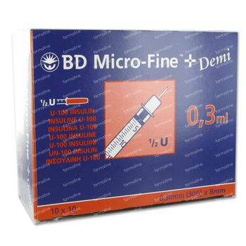 Wegwerpspuit 0,3 ml Bd Naald 30g Insuline 324826/320837 100 st