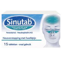 Sinutab® 500mg/30mg - Behandelt Symptomen van Verkoudheid en Griep zoals Verstopte Neus, Hoofdpijn, Koorts 15 tabletten