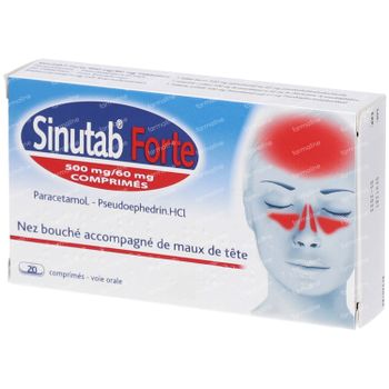 Sinutab® Forte 500mg/60mg - Behandelt Symptomen van Verkoudheid en Griep zoals Verstopte Neus, Hoofdpijn, Koorts 20 tabletten