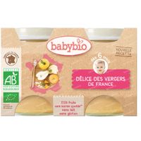 Babybio Délice des Vergers de France – Alimentation pour Bébé 100 % Bio – Purée de Fruits – Dès 6 Mois 2x130 g