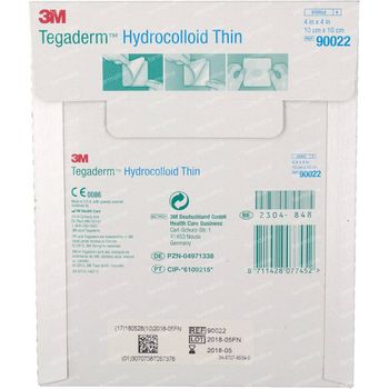 3M Tegaderm Hydrocolloid Mince Carré 10cm X 10cm 90022 5 st