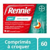 Rennie Mint sans Sucre - Brûlures d'Estomac & Remontées Acides 60 comprimés à croquer