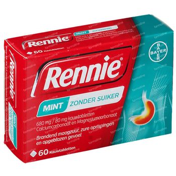 Rennie Mint zonder Suiker - Brandend Maagzuur & Zure Oprispingen 60 kauwtabletten