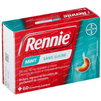 Rennie Mint zonder Suiker - Brandend Maagzuur & Zure Oprispingen 60 kauwtabletten