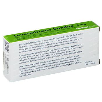 Levocetirizine 5mg Sandoz 20 comprimés