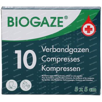 Biogaze Verbandgaas 5x5cm - Wonden. Lichte Huidbeschadigingen en Oppervlakkige Brandwonden 10 stuks