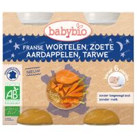 Babybio Franse Wortelen, Zoete Aardappelen en Tarwe – Biologische Babyvoeding – Vegetarische Avondmaaltijd – Vanaf 6 Maanden 2x200 g