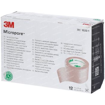 3M Micropore Chirurgische Fixatiepleister Huidskleur 2,5cm x 9,1m 1533-1 12 pleisters
