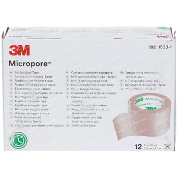 3M Micropore Chirurgische Fixatiepleister Huidskleur 2,5cm x 9,1m 1533-1 12 pleisters