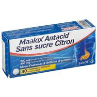 Maalox Antacid Suikervrij Citroen 200mg/400mg - Voor Maagzuur & Maagpijn 40 kauwtabletten