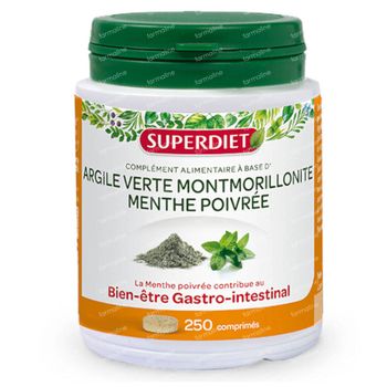 Superdiet Argile Verte Montmorillonite - Mente Poivrée 250 comprimés