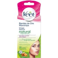 Veet Bandes de Cire Froide Visage Peaux Sensibles Natural Inspiration 20 pièces
