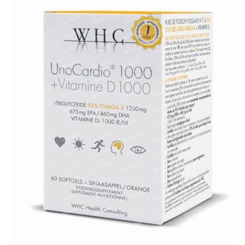 WHC UNOCARDIO omega3 1000 + Vitamine D 60 capsules