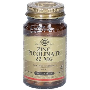 Solgar Zinc Picolinate 22Mg 100 comprimés