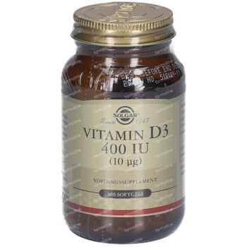Solgar Vitamine D-3 10MGC/400IU 100 gélules souples