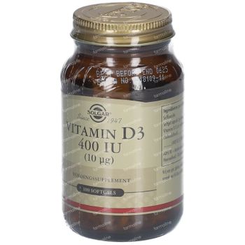 Solgar Vitamine D-3 10MGC/400IU 100 gélules souples