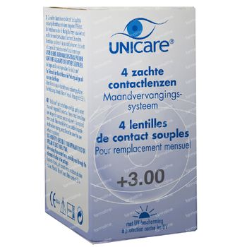 Unicare Souple Lentilles Mensuelles +3.00 4 lentilles