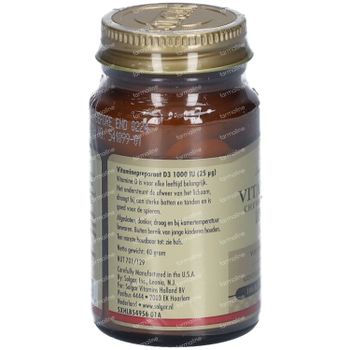 Solgar Vitamine D-3 25Mcg/1000 IU 100 comprimés à croquer