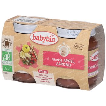 Babybio Bipack Appel-Aardbei +6 Maanden 2x130 g