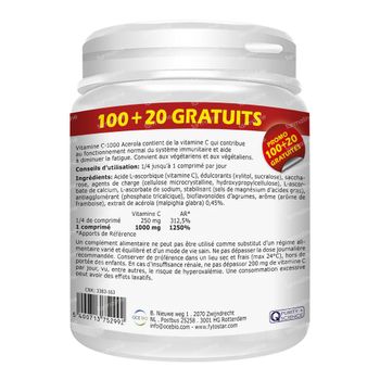 Fytostar Acerola C 1000 – Résistance – Vegan - Vitamine C 120 comprimés à croquer