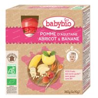 Babybio Pomme, Abricot et Banane de France – Alimentation pour Bébé Bio – Gourde de Fruits – Dès 6 Mois 4x90 g