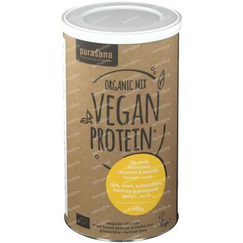 Purasana Vegan Protein Mix Erwt - Rijst - Pompoen - Zonnebloempit - Hennepzaad Banaan - Vanille Bio 400 g
