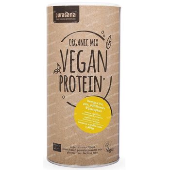 Purasana Vegan Protein Mix Erwt - Rijst - Pompoen - Zonnebloempit - Hennepzaad Banaan - Vanille Bio 400 g