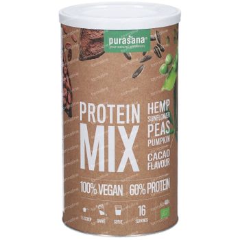 Purasana Vegan Protein Mix Erwt - Rijst - Pompoen - Zonnebloempit - Hennepzaad Chocolade Bio 400 g
