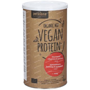 Purasana Vegan Protein Mix Pompoen - Zonnebloempit - Hennepzaad Chocolade Bio 400 g