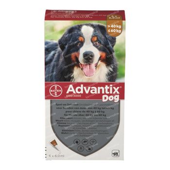 Advantix Spot-On 600/3000 Solution Chien 40<60KG 6x6 ml