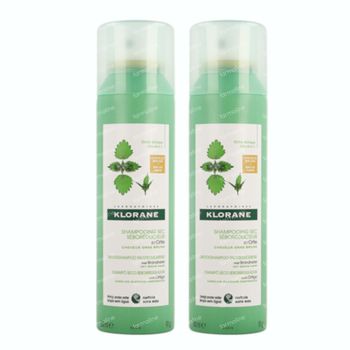 Klorane Dry Shampoo with Nettle Oil Control Dark Hair DUO 2x150 ml spray
