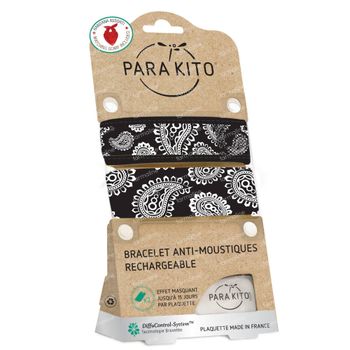 Para'Kito® Anti-Moustique Bracelet Bandana Noir Rechargeable 1 pièce