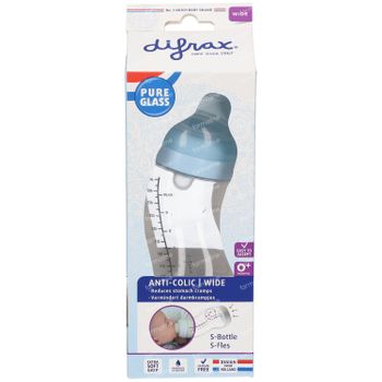 Difrax S-Fles Wide Blauw Glas 310 ml