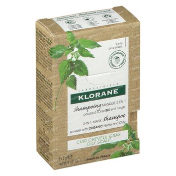 Klorane 2-in-1 Mask Shampoo Powder with Organic Nettle and Clay 8x3 g poeder