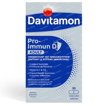 Davitamon Pro-Immun D Immunité Adultes - Microbiotique, Vitamine D, Vitamine C 30 capsules