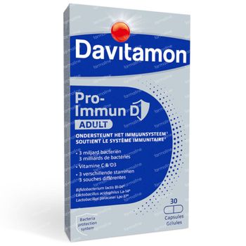 Davitamon Pro-Immun D Immunité Adultes - Microbiotique, Vitamine D, Vitamine C 30 capsules