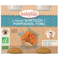 Babybio Franse Wortelen, Pompoenen en Forel – Biologische Babyvoeding – Maaltijd – Vanaf 8 Maanden 2x200 g