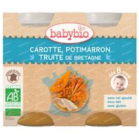 Babybio Carottes, Potiron et Truite de France – Alimentation pour Bébé Bio – Repas – Dès 8 Mois 2x200 g