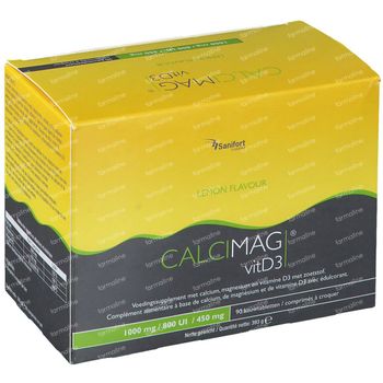Calcimag CA 1000mg/D3 800UI/mg 450mg Citron Sans Sucre 90 comprimés à croquer