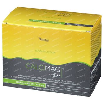 Calcimag CA 1000mg/D3 800UI/mg 450mg Citron Sans Sucre 90 comprimés à croquer